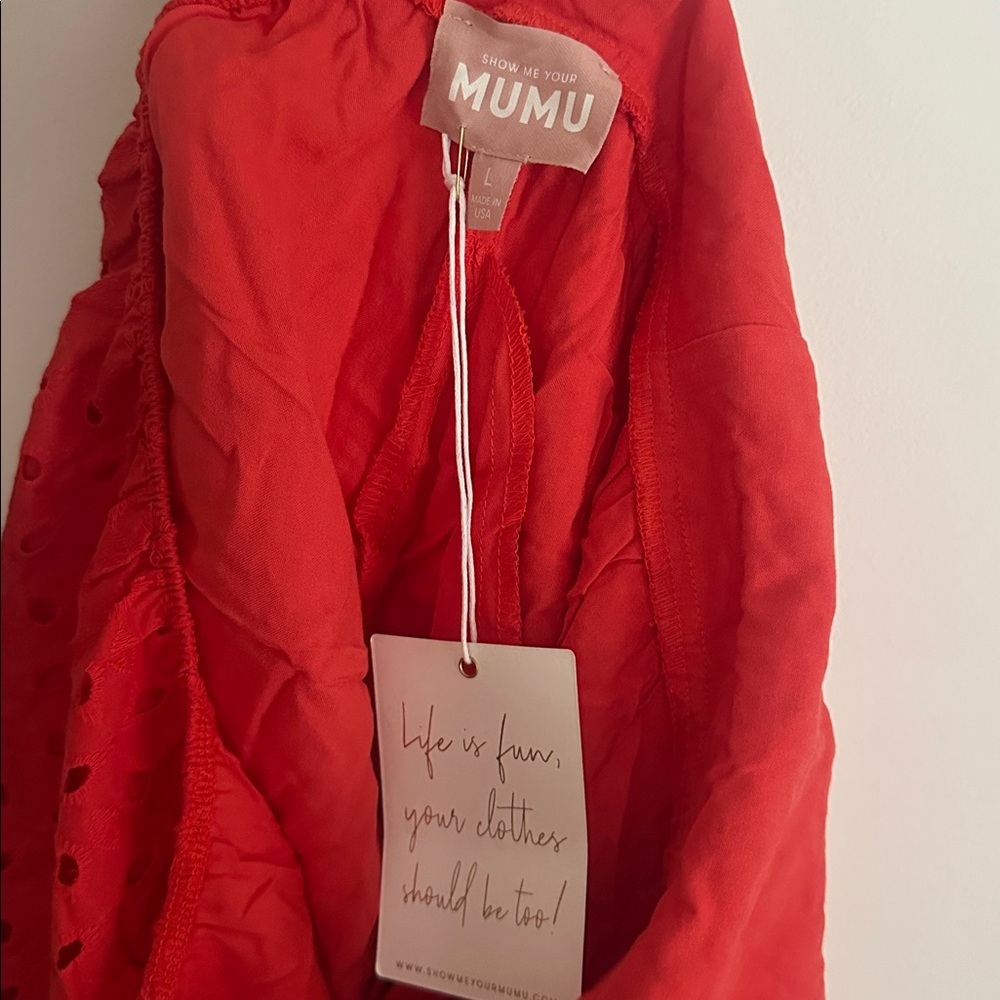 NWT SHOW ME YOUR MUMU out of town mini dress in red eyelet - Picture 6 of 7
